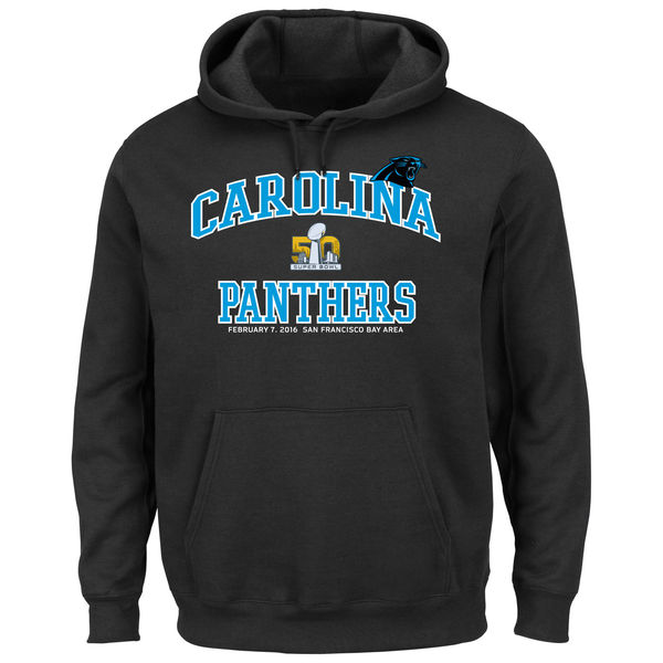 Men Carolina Panthers Majestic Super Bowl 50 Bound Heart and Soul Going to the Game Pullover Hoodie Black